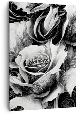 Moderne Impression sur Toile 70x100cm Image Tableau Decoration Murale Fleurs Des Roses Noir Et Blanc Grand Tableaux Decoratifs Muraux Chambre Cuisine Vertical Deco Cadre Salon Art Wall PA70x100-5623