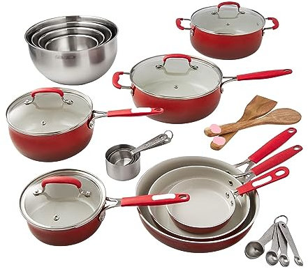 BONOOL Juego de Utensilios de Cocina de Aluminio antiadherentes de cerámica de 25 Piezas Woman, Kit de Utensilios de Cocina de fácil Limpieza.