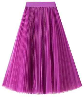 Hübscher Rock Bleistiftrock Damen Tüll Röcke Frauen Mode Prinzessin Solid Mesh Hohe Taille Plissee Langer Rock Weiblich OneSize Lila