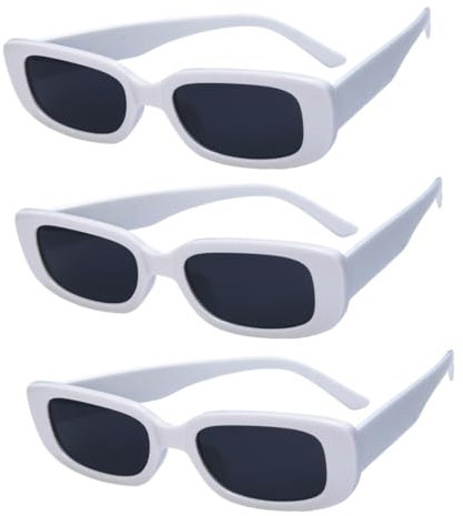 3 Pack Retro Square UV400 Rectangle Sunglasses - White Fashion Glasses for Women, 90s Style