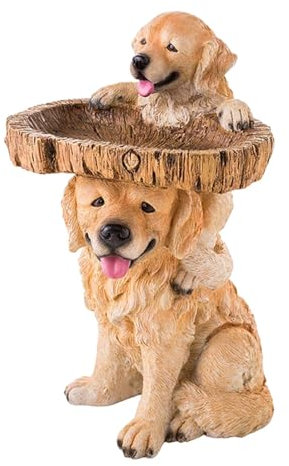 LOVIVER Resin Feeder Dog Statue Figurine Yard Deck Hummingbird Fence Garden Bird Bath Bowl Animal Sculpture for Housewarming Backyard