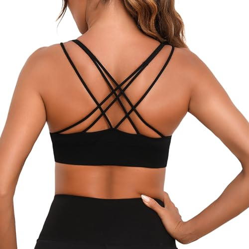 Aseniza Jezonga Sport BH Damen Bustier Gepolstert Crossback Push up Fitness Sport Bra Ohne Bügel für Joggen Gym Yoga Spaghettiträger Top mit Abnehmbaren Cups Schwarz,M
