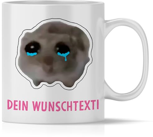 mindmonkeys® Sad Hamster Meme Lustige Tassen Hamsti Lustige Sprüche Tasse | Dein Wunschtexti traurig | Geschenke für Frauen beste Freundin Kollegin | Büro Kaffee Tasse | Keramik 300 ml