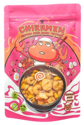 CHIRAMEN Dried Seafood Mixed Ramen Toppings, Shrimp, Fish Cake, Squid, Imitation Crab, Eggs, Perfect for Cup Noodles.