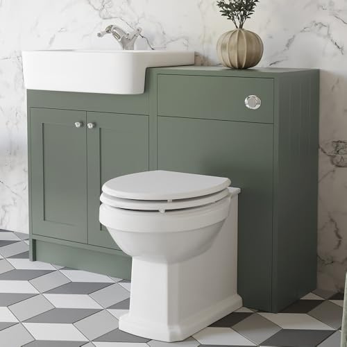 BAYSTONE® 1120mm Bathroom Vanity Unit Toilet WC Unit Combination Basin Sink Storage Cabinet Cupboard Freestanding, Soft Close Double Door, Matt Green