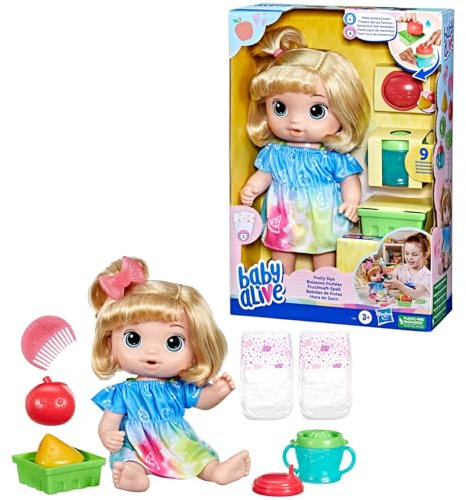 Baby Alive Fruity Sips Apple Doll - Includes: 1 X Doll With Removeable Outfit, 2 X Plastic Fruits, 1 X Basket, 1 X Pretend Juicer/sippy Cup With 2 Plastic Lids, 1 Diaper