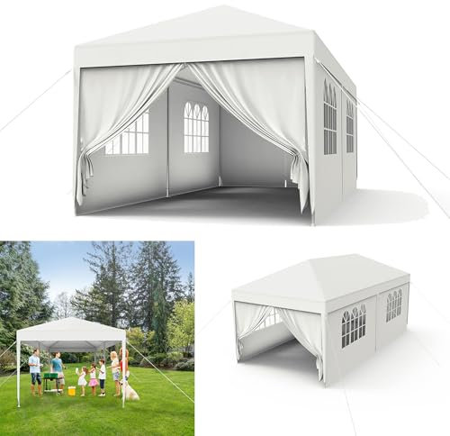 Yznahre Partyzelt Pavillon 3x6m mit 4 Seitenwnden, Weiß Faltpavillon Gartenpavillon Gartenzelt PE Plane für Outdoor-Party Hochzeit
