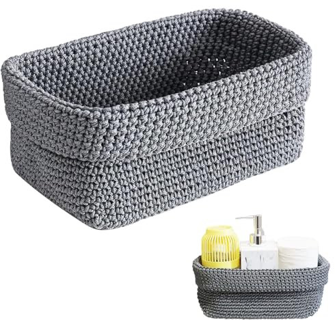 Häkelkorb,Häkelkorb Aufbewahrung,Korb für Gästehandtücher,Korb für Aufbewahrung,Bad Körbchen, für Bäder,Küchen,Wohnzimmer,Büros(21 x 13 x 15.5cm-Grau)