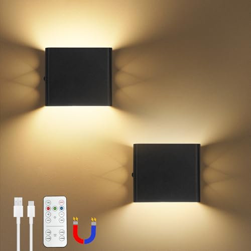Dehobo Applique da Parete Interno - Appliques LED da Muro Camera da Letto - Moderno Luce Senza Fili da Parete Nero Interni 150LM 1.5W 3000K 4000K 6000K per Soggiorno, Bagno, Corridoio - 2 Pezzi