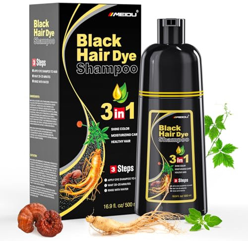 Schwarz Haarfärbeshampoo für Männer und Frauen, Black Hair Dye Shampoo 3 in 1, Haarfarbe Schwarz Shampoo für Graues Haar, Anwendung auf trockenem Haar, 500ml