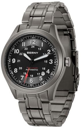 BERNY Montre en Titane pour Hommes Montres Automatiques Super Luminova 10ATM Étanche Homme Mécanique Analogique Montre-Bracelet Verre Saphir AR