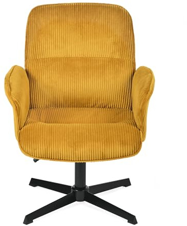 MEUBLE Cosy Bürostuhl Ergonomisch Schreibtischstuhl mit höhenverstellbar Armlehnen 360° Drehbar Schminkstuhl Sessel für Büro Wohnzimmer Schlafzimmer Vanity, Cordstoff, Gelb