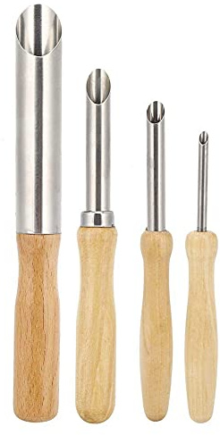 Lochschneider Set, 4-teilig | Keramik-Ausstecher aus Edelstahl mit Holzgriff | Professionelles Werkzeug für Töpfern mit Ton, Lehm, Polymerton | Für Löcher in Skulpturen und DIY Deko