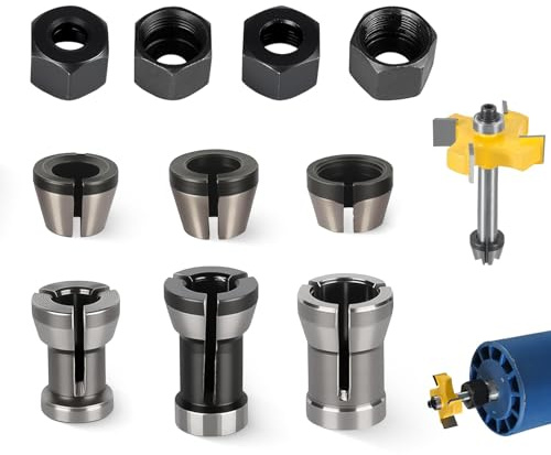 10 Stück Spannzangen Set, Oberfräse Zubehör für Einhell Katsu Makita Bosch Dewalt, 6 Klemm-Adapter (6 mm, 6,35 mm, 8 mm) + 4 Muttern Hochpräzise Stahl-Spannzangenfutter für Graviermaschine