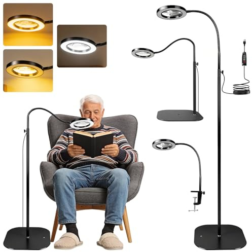 Leselupe mit Licht 3-in-1 – Steh Tisch Wand, 10x 20x LED, Augenschonend | Stufenlos Dimmbar,3000-6000K,360° Flexarm,60 LED Flimmerfrei, Glaslinse Werkzeugfrei Montage für Senioren Basteln Naharbeit