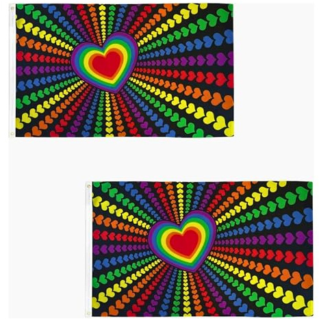 Gay Love Flagge, 1,5 x 0,9 m, mit Messingösen, Polyester-Banner für Stolz, Monat, Paraden, Frieden und Gleichheit, Heim- und Gartendekoration, 2 Stück