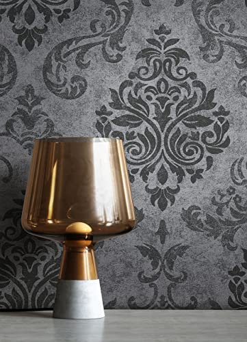 NEWROOM Barocktapete Tapete Schwarz Grau Ornament Barock Modern Vliestapete Vlies moderne Design Optik Barocktapete Wohnzimmer Glamour inkl. Tapezier Ratgeberer