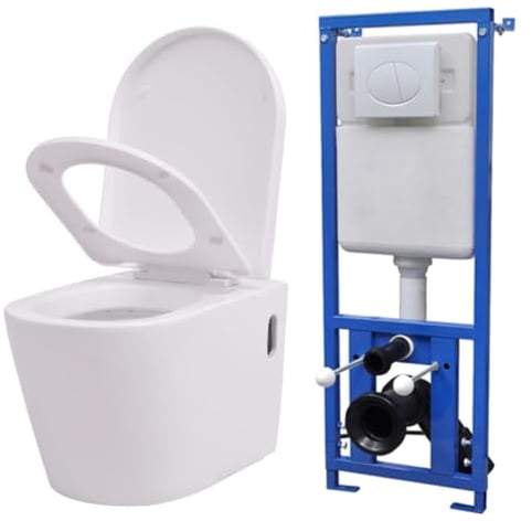 vidaXL Inodoro Colgante Pared Cisterna Oculta Cerámica Blanco Retrete Váter WC