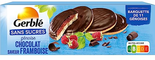 Gerblé Génoise Chocolat Framboise Sans Sucres, Sans huile de palme, 11 génoises, 140 g, 209574