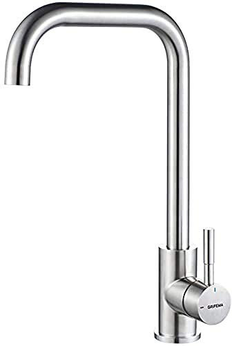 GRIFEMA Küchenarmatur Mischbatterie 360° Drehung- Wasserhahn Küche Edelstahl, Spültischarmatur mit Hoher Auslauf (271mm), Amatur Küchenspüle G3/8'' Anschlüsse, Hahn mit Wassersäulenmodus, Gebürstet