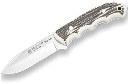 Joker Bushcraft Gürtelmesser Messer Teckel CC85, MOVA Klinge 9,5 cm, Gewicht 166 Gramm, Griff am Hirschhorn, gezahnte Lenden, Angelgerät, Jagd, Camping und Wandern.