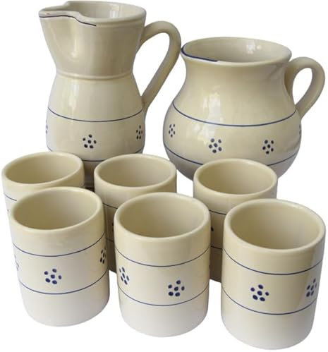 Colì Ensemble de Six Verres en Terre Cuite, avec pichet Ursulo et pichet Rond étoiles, pichet et Ensemble de Verres, Ensemble de Verres à Eau et à vin, Verres colorés, pichet à vin, pichet à Eau