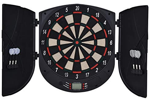 HOMCOM Diana Electrónica Digital Diana con 6 Dardos hasta 8 Jugadores Marcador Puertas Laterales Pantalla LCD y 26 Juegos 44x4,4x50 cm Negro