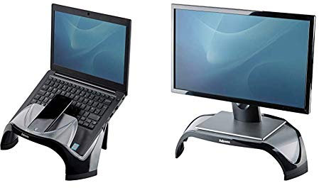 Fellowes Smart Suites Adjustable Laptop Riser With USB Hub & Smart Suites Adjustable Monitor Stand, Black