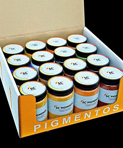 Pack de 10 pigmentos para cemento, mortero y hormigón. SC Pigments® Amarillo, Naranja, Rojo, Pardo Claro, Terracota, Cuero Oscuro, Verde, Azul Ultramar, Blanco y Negro