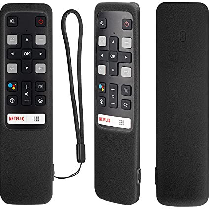 YiBiChin Housse de Protection en Silicone pour télécommande vocale TCL RC802V FMR1 FNR1, Antichoc, Lavable et agréable pour la Peau, Housse de télécommande Anti-Perte avec Ficelle (Noir)