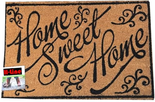 H-LINE Non Slip Natural Coir Door Mat Doormats Indoor Outdoor Home Garden Mats (Home Sweet Home, 60cm x 40cm)