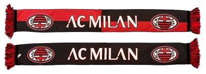 AC Milan Offizieller Schal, doppelte karierte und einfarbige Grafik mit Schriftzug, Polyester, Rot, Schwarz, Einheitsgröße