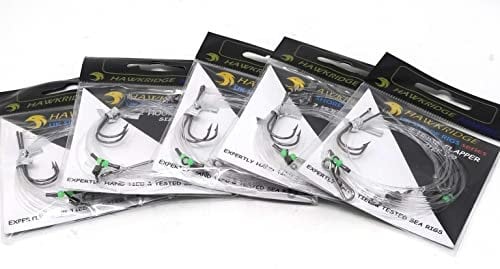 HAWKRIDGE RIG PRO SERIES - 5 Packs of Double Hook Type Commercial Quality FLAPPER Ready Tied Rigs - Ideal for Sea and Shore Fishing (5 pack - 2 Hook - Size 3/0)