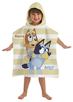 Bluey Toalla de playa estilo poncho con capucha de Bluey y Bingo para niños, toalla de baño, regalo para niños y niñas, 50 x 115 cm