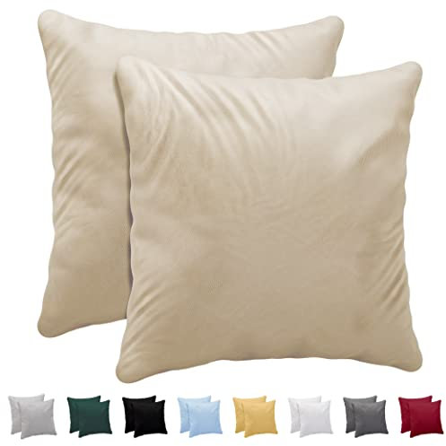Kissenbezug 40x40 aus 100% Baumwoll-Jersey (2er Set) 150 g/qm - Beige - Mit Reißverschluss - Twinzen Kissenbezüge 40 x 40 cm - Kissenhülle Öko Tex Zertifiziert - Ultra weich und atmungsaktiv