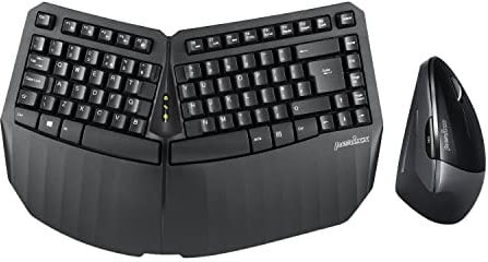 perixx PERIDUO-813 Wireless Ergonomic Compact Keyboard and Vertical Mouse, UK QWERTY, Bluetooth and 2.4GHz, Black