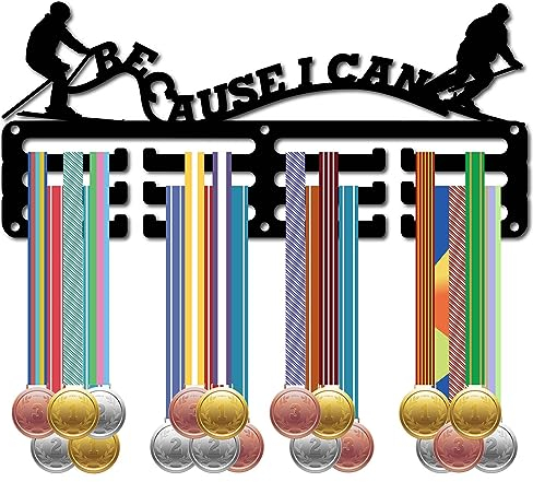 CREATCABIN Skifahren Medaillenhalter Medaillenaufhänger Präsentationsständer Sport Metall Hängende Auszeichnungen Eisen Kleine Halterung Für Wand Zuhause Rennen Laufen Schwarz 29x13cm Weil Ich Es Kann