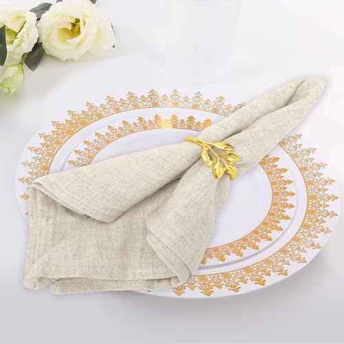 Stoffservietten Leinenservietten, 6er Set Nachhaltige Leinen Servietten Stoff mit 6 Serviettenringe Set, Tischdekoration Servietten Hochzeit Geburtstag, für Küche Familie Party Cafe Restaurant