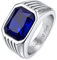 Bestyle Ring mit Saphir Herren Edelstahl Bandring mit Gravur Blau Stein Männer Fingerring Gothic-Ring Siegelring Personalisierbarer Schmuck Größe 65, Silber