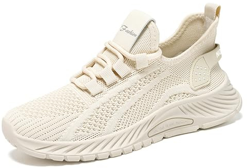 Morbuy Damen Laufschuhe Turnschuhe Sportschuhe Sneaker Beige Running Shoes for Women Leichte Atmungsaktiv Fitnessschuhe Straßenlaufschuhe Weich Rutschfes Walkingschuhe