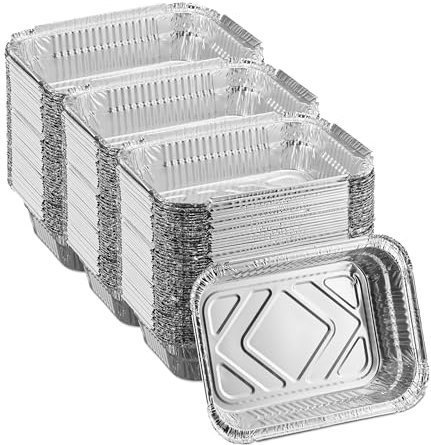 Relaxdays Vaschette in Alluminio per Barbecue, Set da 150, LxP: 18,5x13 cm, Contenitori Rettangolari per Grill, Argento