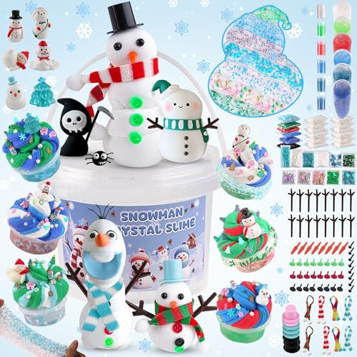LAWOHO Build a Snowman Kit mit Ton und 500ML Kinder Clear Slime - Schneemann Slime Kit halloween mitgebsel Weihnachten Kindergeburtstag Gastgeschenke für Mädchen und Jungen, Slime Set Zum Selbermachen