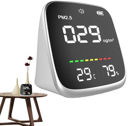 Lufttester für Zuhause, Luftmonitor innen - Tragbares Luftqualitätsmesser mit Warnfunktion,LED Digitale Anzeige PM2.5, Temperatur- und Feuchtigkeitsmessung für Innenräume im Innenraum im Freien