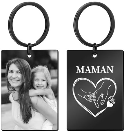 Porte Clef Maman Cadeau Fete des Meres Personnalisé, Original Cadeau Maman Porte-Clés Personnalisables Photo Prénom, Idee Cadeaux Fête des Mères Personnalisés Anniversaire Mere, Femme