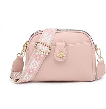 JFY Women's Bee Badge And Canvas Strap Cross Body Bag