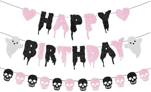 Nymora Banner Decorazione Halloween Rosa con Fantasmi, Decorazione Interna Halloween, Decorazione Party Halloween per Bambini, Decorazione Compleanno per Party Halloween