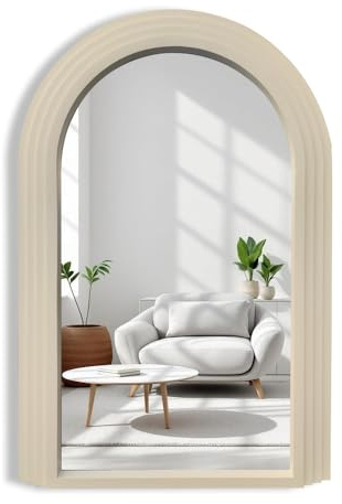 Spiegel Mirage Dekorativer Bogen Spiegel mit Beigem Betonrahmen | 60x90cm | Stilvolles, Rahmungsfreies, Modernes Design | Leicht, Einfach Aufzuhängen | Ideal für Wohnzimmer, Schlafzimmer & Flur Dekor