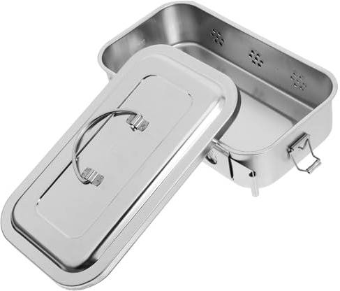 PATKAW Sterilisationsbox aus Edelstahl mit Deckel Löchern und Schnappverschlüssen Vielseitiger Organizer für Chirurgische Instrumente und Verbandsmaterial in Medizinischen Einrichtungen