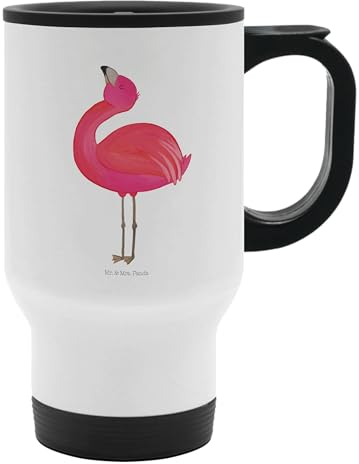 Mr. & Mrs. Panda Thermobecher Flamingo Stolz - Geschenk, Tochter, Selbstakzeptanz, Edelstahlbecher, rosa, Thermobecher To Go, Warmhaltetasse, beste