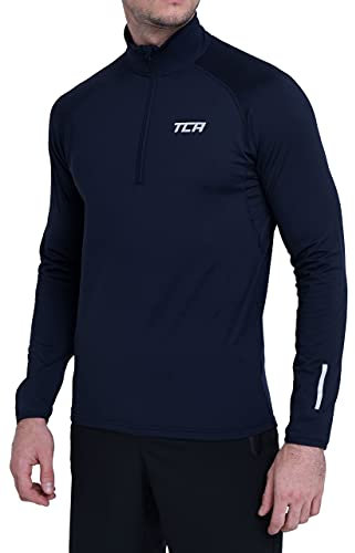 TCA Winter Run da Uomo Top da Corsa A Manica Lunga con Mezza Zip - Blu Scuro, XL